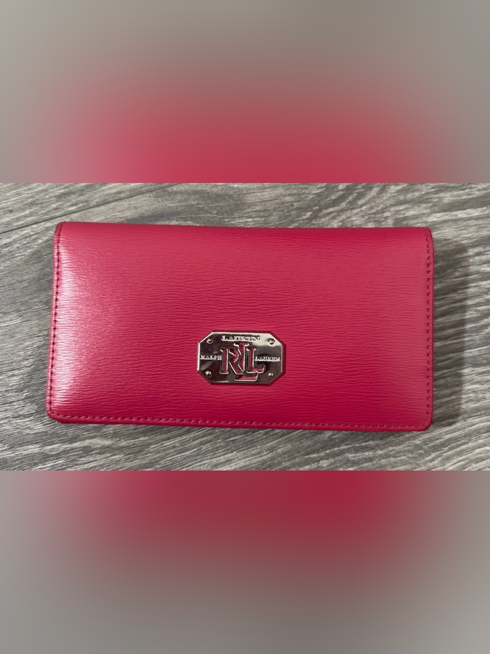 Lauren Ralph Lauren Hot Pink Leather Wallet with RL Plaque